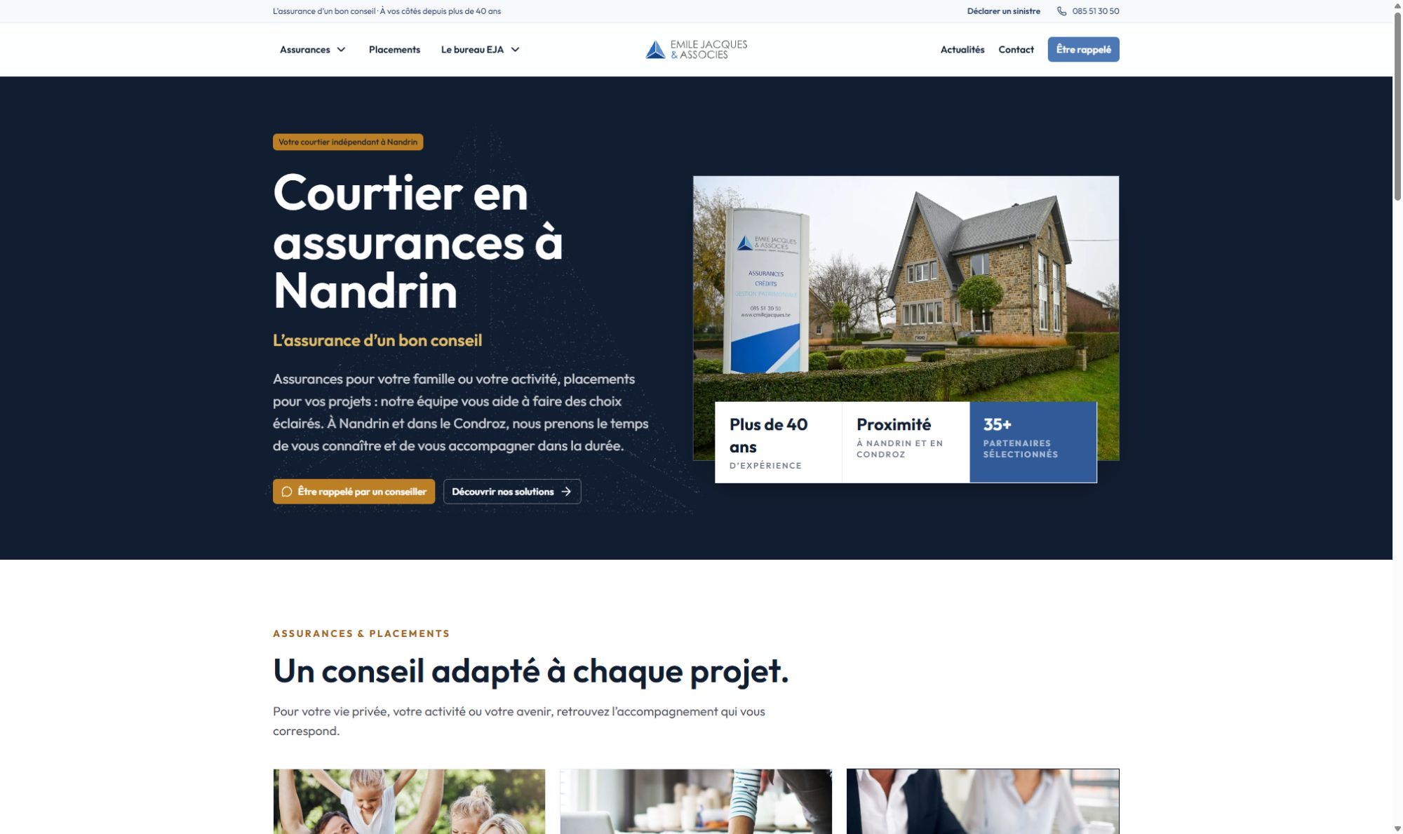 Page d’accueil d’Emile Jacques & Associés, courtier en assurances à Nandrin